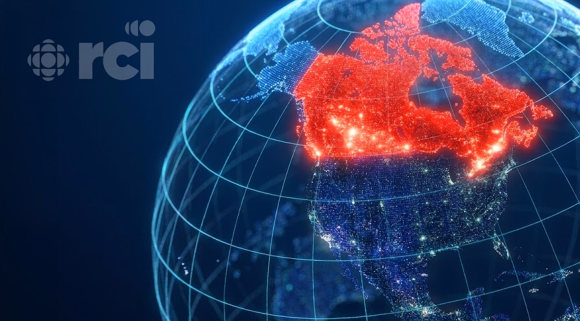 Digital map of Canada highlighted with global connectivity lines and RCI branding